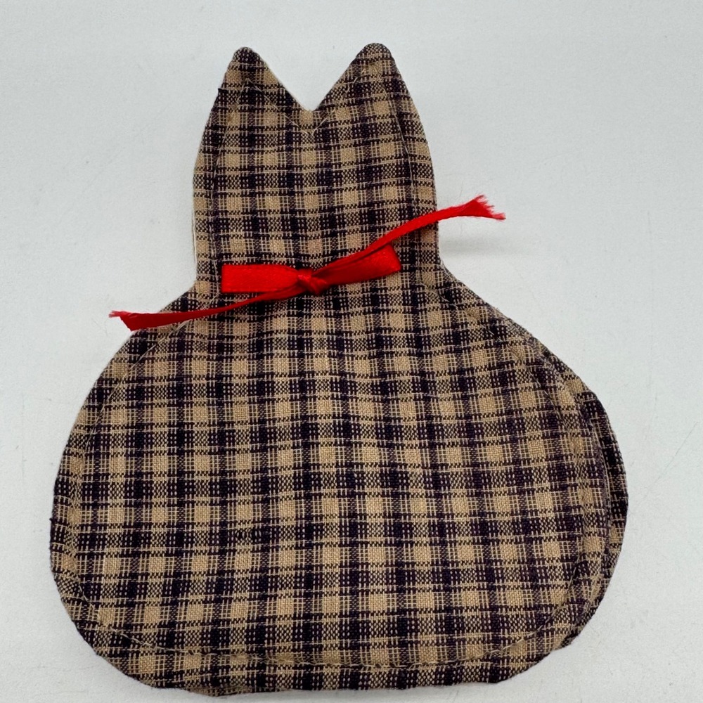 Handcrafted Primitive Plaid Homespun Fabric Cat Coasters Mug Rug Set of 4 Rustic